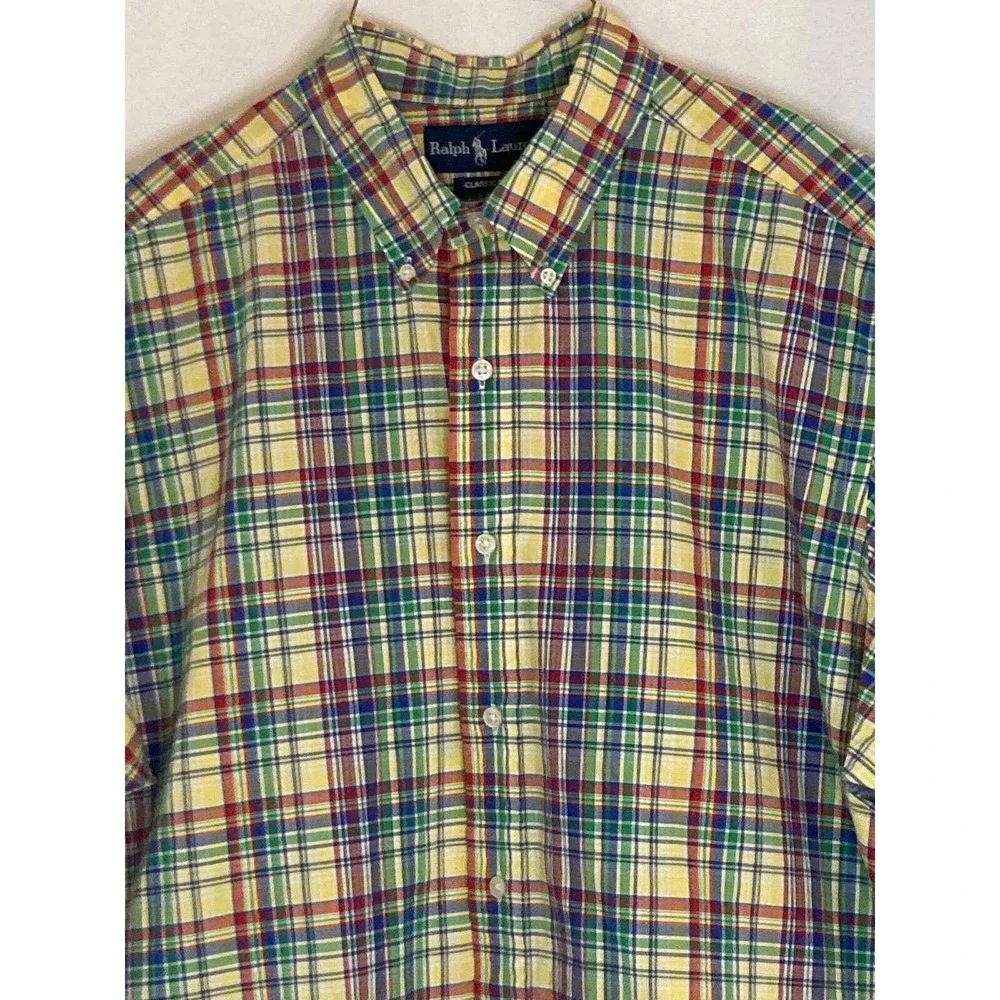 Ralph Lauren Mens XL Classic‎ Fit Short Sleeve Plaid Button Down Shirt